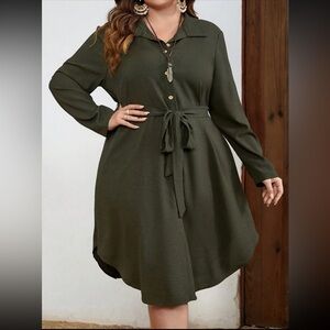 SHEIN CURVE+ Plus Size Button Front Belted Shirt Dress